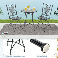 24 Inch Patio Bistro Table with Ceramic Tile Tabletop-Blue