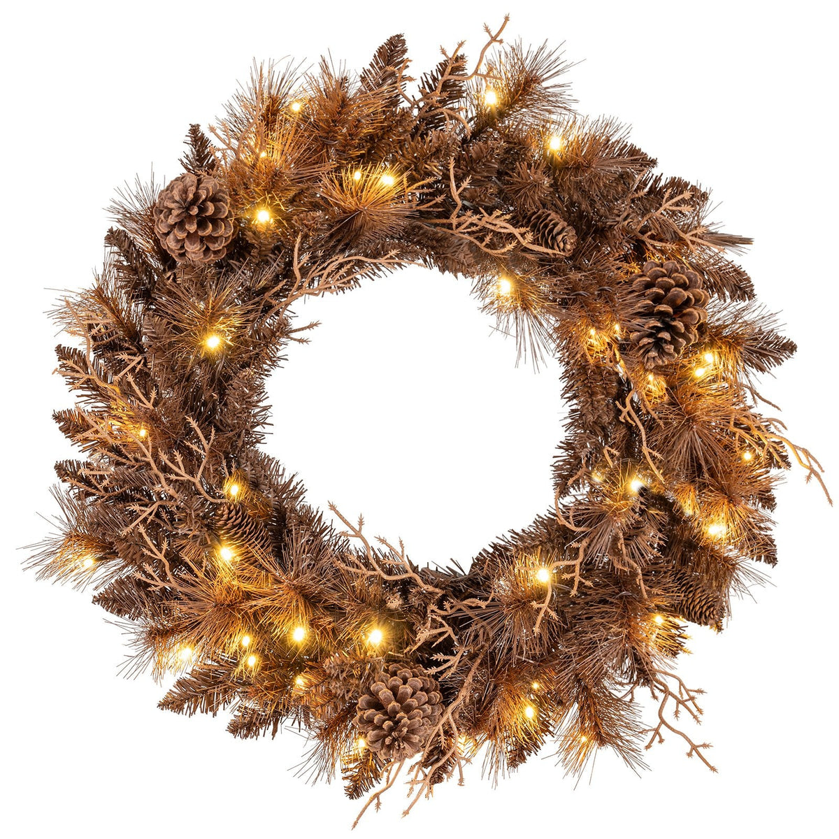 24 Inch Pre-lit Christmas Wreath with 105 Branch Tips and 35 Warm White LED Lights-1 piece
