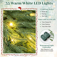24 Inch Pre-lit Christmas Wreath with 108 Branch Tips and 35 Warm White LED Lights for Wall Window-2 piece