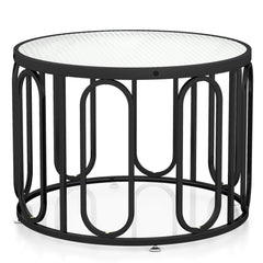 24 Inch Round Coffee Table with Reeded Tempered Glass Top and Swivel Brackets, Black