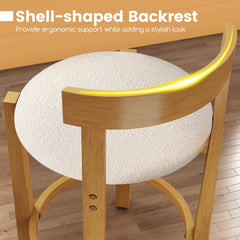 Set of 2 Teddy Velvet Counter Stools with Shell Back and Oak Frame, 24 Inch Seat Height