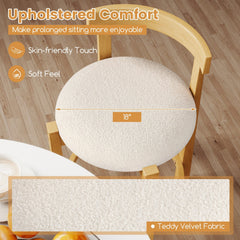 Set of 2 Teddy Velvet Counter Stools with Shell Back and Oak Frame, 24 Inch Seat Height