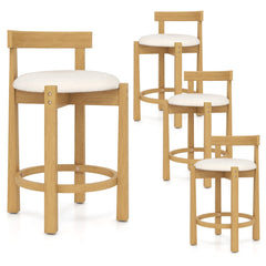 Set of 4 Teddy Velvet Counter Stools with Shell Back and Oak Frame, 24 Inch Seat Height