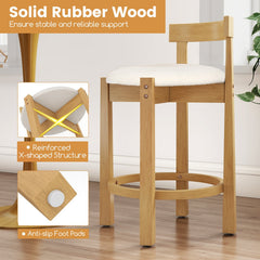 Set of 4 Teddy Velvet Counter Stools with Shell Back and Oak Frame, 24 Inch Seat Height