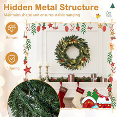 24” Pre-lit Christmas Wreath Set of 2 Front Door Artificial Xmas Wreath with 90 Frosted Branch Tips