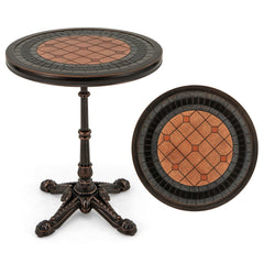 24 inches Round Patio Dining Table Weather-resistant Cast Aluminum Table-Bronze
