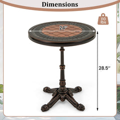 24 inches Round Patio Dining Table Weather-resistant Cast Aluminum Table-Bronze