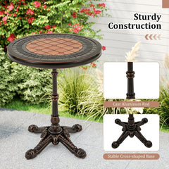 24 inches Round Patio Dining Table Weather-resistant Cast Aluminum Table-Bronze