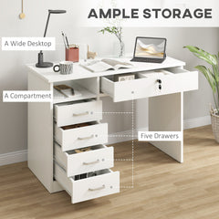 Home Office Desk with Storage, Computer Desk with Lockable Drawer and Open Compartment, White