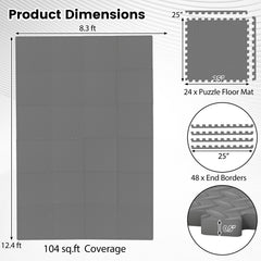 24Tiles 1/2 inches Puzzle Exercise Floor Mats-Gray