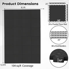 24Tiles 1/2 inches Puzzle Exercise Floor Mats-Black