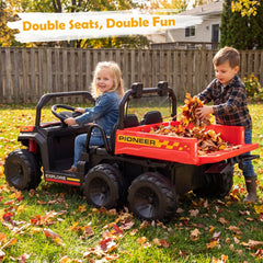 24V 4WD 2 Seater Kids Ride On Dump Truck with Four 35W Motors, Damping Suspension and Soft Start, 110 lb, Red