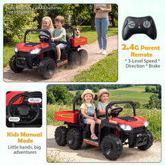 24V 4WD 2 Seater Kids Ride On Dump Truck with Four 35W Motors, Damping Suspension and Soft Start, 110 lb, Red