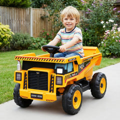 24V Kids Ride On Construction Dump Truck with Tilting Bed, Shovel and Holder, Parent Remote and Belt, 66 lb, Yellow