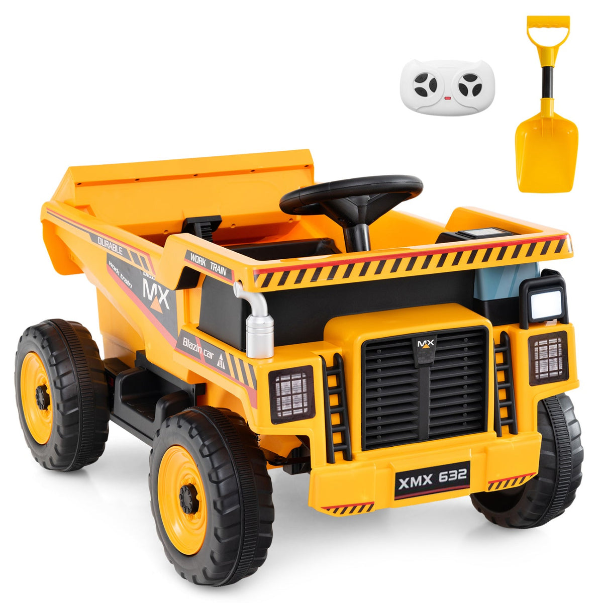 24V Kids Ride On Construction Dump Truck with Tilting Bed, Shovel and Holder, Parent Remote and Belt, 66 lb, Yellow