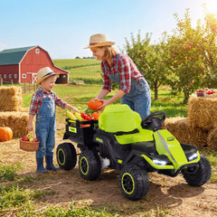 24V Kids Ride On Tractor with Removable Trailer, Dual 65W Motors and 66 lb Load Capacity, Green