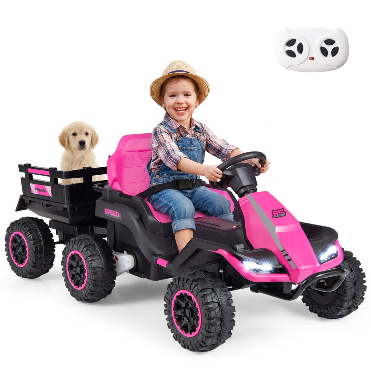 24V Kids Ride On Tractor with 2 Driving Modes, USB Media Centre and 2.4G Remote, Pink