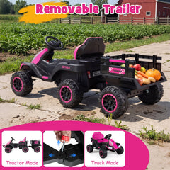 24V Kids Ride On Tractor with 2 Driving Modes, USB Media Centre and 2.4G Remote, Pink