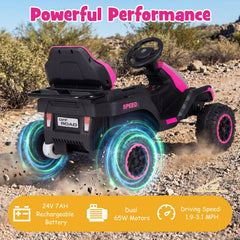 24V Kids Ride On Tractor with 2 Driving Modes, USB Media Centre and 2.4G Remote, Pink