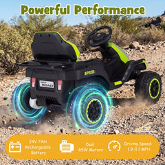 24V Kids Ride On Tractor with Removable Trailer, Dual 65W Motors and 66 lb Load Capacity, Green