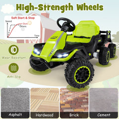 24V Kids Ride On Tractor with Removable Trailer, Dual 65W Motors and 66 lb Load Capacity, Green