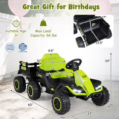 24V Kids Ride On Tractor with Removable Trailer, Dual 65W Motors and 66 lb Load Capacity, Green