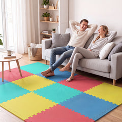 24 Pack Non-Slip Protective Interlocking EVA Foam Floor Tiles-Multicolor