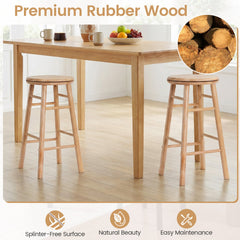 Set of 2 Swivel Counter Stools in Natural Rubber Wood with Crossbars, 24 Inch Seat Height
