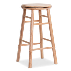 Set of 2 Swivel Counter Stools in Natural Rubber Wood with Crossbars, 24 Inch Seat Height