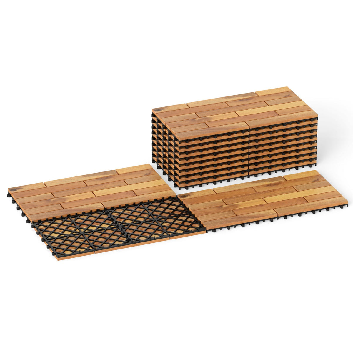24 x 12 Inch 12 Pieces Acacia Wood Interlocking Deck Tiles with Waterproof Design-Natural