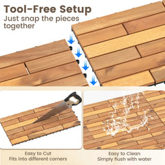 24 x 12 Inch 12 Pieces Acacia Wood Interlocking Deck Tiles with Waterproof Design-Natural