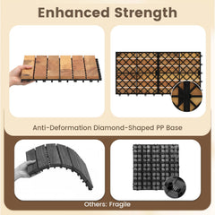 24 x 12 Inch 36 Pieces Acacia Wood Interlocking Deck Tiles with Waterproof Design-Natural