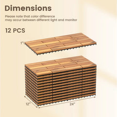 24 x 12 Inch 48 Pieces Acacia Wood Interlocking Deck Tiles with Waterproof Design-Natural