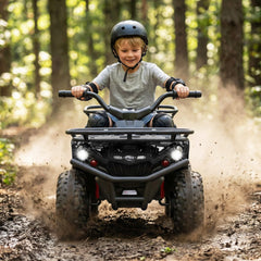 24V Kids Ride On ATV Quad with Dual 35W Motors, Detachable Storage Baskets, Soft Start and LED Lights, 66 lb, Black