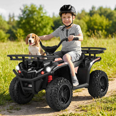 24V Kids Ride On ATV Quad with Dual 35W Motors, Detachable Storage Baskets, Soft Start and LED Lights, 66 lb, Black