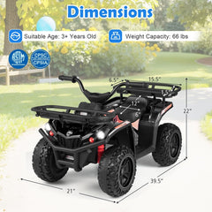 24V Kids Ride On ATV Quad with Dual 35W Motors, Detachable Storage Baskets, Soft Start and LED Lights, 66 lb, Black