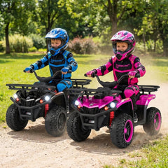 24V Kids Ride On ATV Quads, Pair of Two, One Black and One Pink, Dual 35W Motors and Storage Baskets, 66 lb Each
