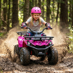 24V Kids Ride On ATV Quads, Pair of Two, One Black and One Pink, Dual 35W Motors and Storage Baskets, 66 lb Each