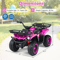 24V Kids Ride On ATV Quads, Pair of Two, One Black and One Pink, Dual 35W Motors and Storage Baskets, 66 lb Each