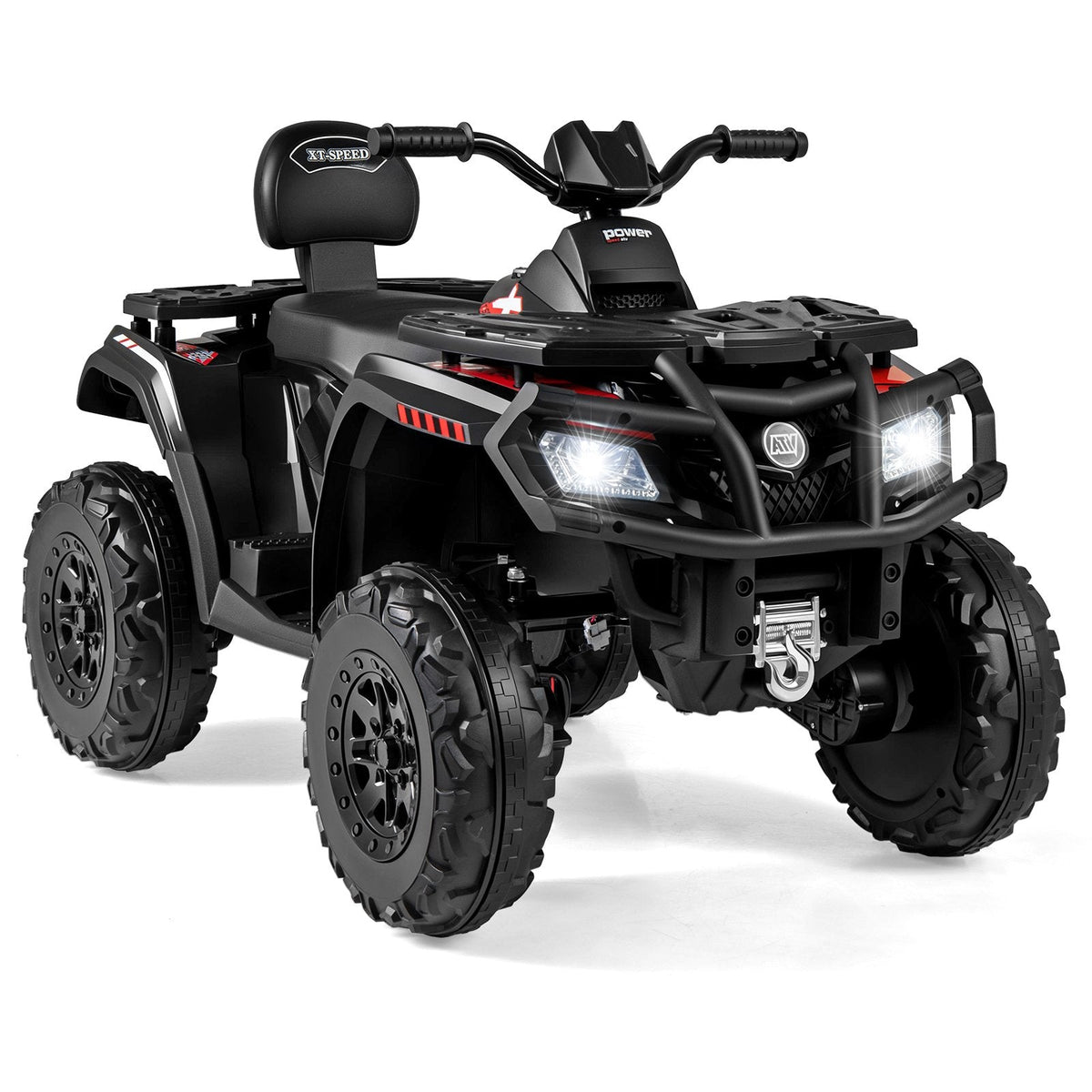 24V 2 Seater Kids Ride On ATV with Four Motors, 130 lb Capacity, Spring Suspension and Radio, Ages 3 to 8, Black