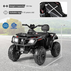 24V 2 Seater Kids Ride On ATV with Four Motors, 130 lb Capacity, Spring Suspension and Radio, Ages 3 to 8, Black