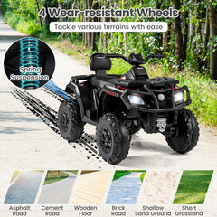 24V 2 Seater Kids Ride On ATV with Four Motors, 130 lb Capacity, Spring Suspension and Radio, Ages 3 to 8, Black