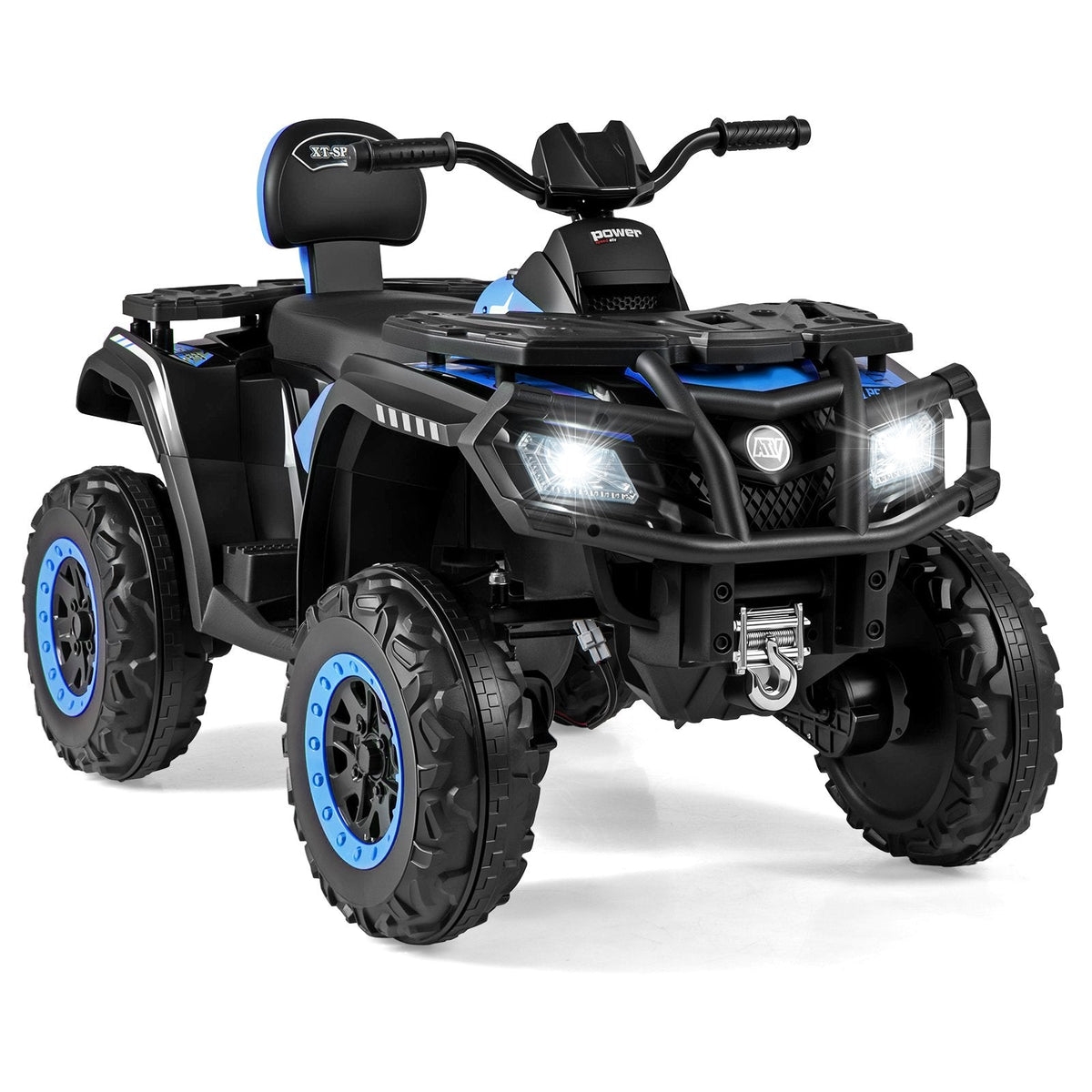 24V 2 Seater Kids Ride On ATV with 4WD, 24V 7Ah Battery, Spring Suspension and Radio, 130 lb, Blue