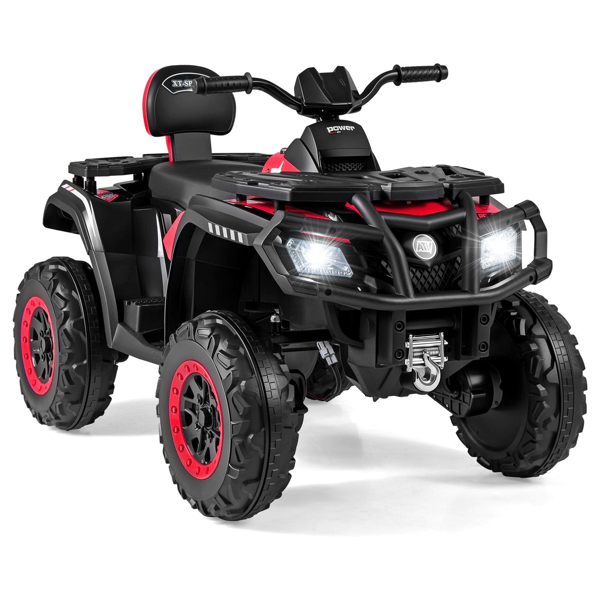 24V 2 Seater Kids Ride On ATV with Anti Slip Handlebars, Wide Seats, Footrests and Radio, 130 lb, Red