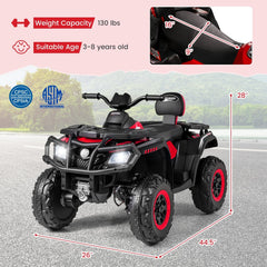 24V 2 Seater Kids Ride On ATV with Anti Slip Handlebars, Wide Seats, Footrests and Radio, 130 lb, Red