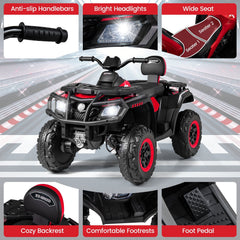 24V 2 Seater Kids Ride On ATV with Anti Slip Handlebars, Wide Seats, Footrests and Radio, 130 lb, Red