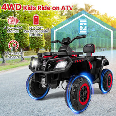 24V 2 Seater Kids Ride On ATV with Anti Slip Handlebars, Wide Seats, Footrests and Radio, 130 lb, Red