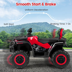 24V 2 Seater Kids Ride On ATV with Anti Slip Handlebars, Wide Seats, Footrests and Radio, 130 lb, Red