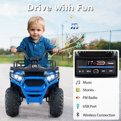 24V Kids Ride On ATV Quad with Soft Start, Two 25W Motors, Rear Rack and Wireless Connection, 66 lb, Navy