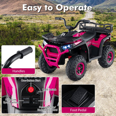 24V Kids Ride On ATV Quad with Music, Stories, FM Radio, USB and Rear Rack, 66 lb, Pink